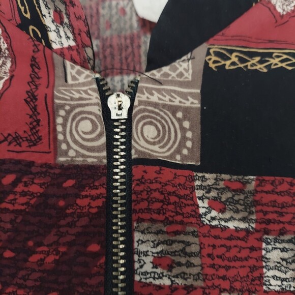 Kensington Square Jacket XL Red Full Zip Lightweight Leaf Pattern Vintage 80's - Picture 2 of 12